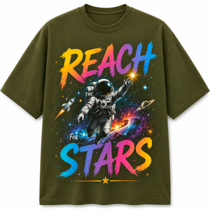 Camiseta de Manga Larga para Hombre Reach Stars Astronaut, con Estampado por Transferencia de Calor, Color Negro Personalizado, Cuello Redondo, Corte Regular, Informal, 100% Algodón - Product Image 1