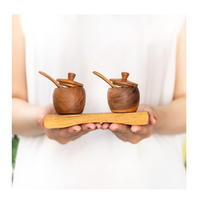 Wood Sugar Pot Seasoning <b>Spice</b> <b>Jar</b> Sugar Bowl Pepper Seasoning Container Condiment <b>Set</b> Wooden Sugar Tea & Coffee Pots - Product Image 1