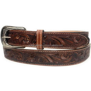Floral Hand Tooled Design Embossed Top Quality <b>Men's</b> Western <b>Leather</b> Tooling <b>Belt</b> with Designer Single Pin Zinc Buckle All Sizes - Product Image 4