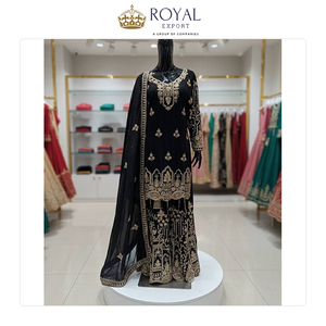 Collection de vêtements indiens de haute qualité, magnifiques et élégants, en pur Georgette de Fox, avec broderies et sequins. - Product Image 5