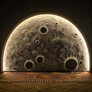 Instalación de Arte Mural de Luna en Fibra de Vidrio, Escultura Realista de Superficie Lunar, Retroiluminación LED Blanco Cálido, Fondo Celestial para Bodas - Product Image 1