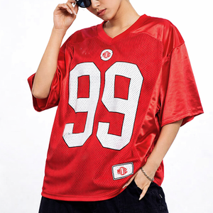 Camiseta de Fútbol Americano Roja de Malla para Mujer, Talla Grande, 230 GSM, Poliéster, Impresión de Número Personalizada, Ropa Deportiva, Servicio OEM, EE. UU. - Product Image 6