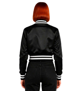 New Winter Fashion Style Women Customized Wholesale Plus Size Satin <b>Varsity</b> <b>Jacket</b> With Embriodry Logo - Product Image 6