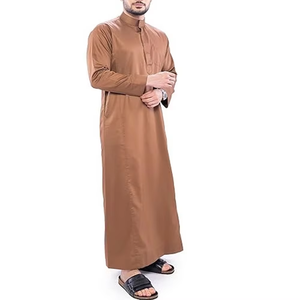 Wholesale Premium Cotton Stand Collar Modest Men's <b>Islamic</b> Eid Plus Size Loose Fit Floor Length Short Sleeve Quick Dry - Product Image 3