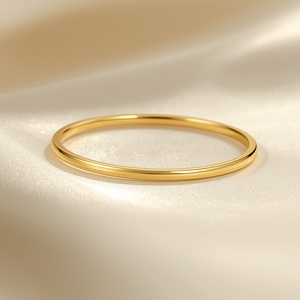 Bracelet jonc fin classique en or jaune massif 18 carats, minimaliste, poli, empilable, bijoux de luxe pour femmes - Product Image 1