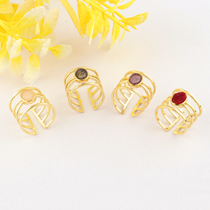 Punk Style Four Layer Band <b>Ring</b> Oval Shape Gemstone Natural Raw Rose Quartz Dyed Ruby Amethyst <b>Labradorite</b> 18k Gold Plated Brass - Product Image 6