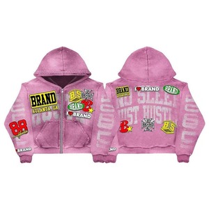 Sweat à capuche vintage en coton délavé style hip-hop avec patch brodé personnalisé, fermeture éclair, en molleton bouclette, pour homme et femme, idéal pour le sport - Product Image 4