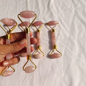 Luxury Rose Quartz Eco-Friendly Carved Engraved Beauty Roller Natural Crystal Skincare <b>Tool</b> Cambay Art Wholesale Exporter - Product Image 2