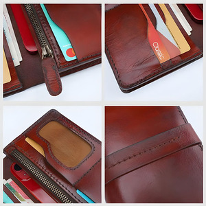 Portefeuille long bifold en cuir véritable pour homme, marron, fait main, décontracté, avec poche zippée et fenêtre pour carte d'identité - Product Image 4