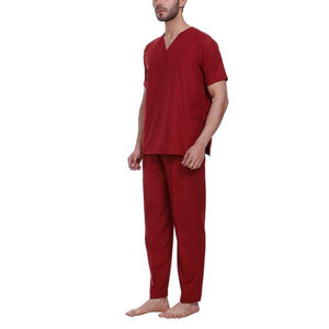 Ensemble de blouses médicales rouges pour hommes, col en V, en coton et polyester tissé, pantalon de jogging pour l'hiver, uniforme d'hôpital et dentaire - Product Image 2