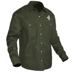 Chemise de soudage et chemise de sécurité pour l'industrie pétrolière et gazière, couleur verte, OEM, nouvelle tenue de sécurité, chemise de travail pour soudeurs, chemises FR personnalisées pour hommes - Product Image 1