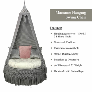 Boho Handmade Cotton Macrame 72x40" Hammock Hanging <b>Swing</b> Chair with Cushion for Patio Balcony Bedroom Reading Corner - Product Image 6