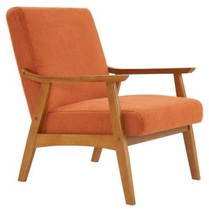 Poltrona Lounge in Velluto Teddy Arancione Bruciato con Braccioli in Legno Massello, Semplice Sedia Singola da Interno per Hotel con Schienale - Product Image 6