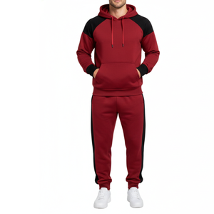Conjunto Deportivo Rojo y Negro para Hombre, Sudadera con Mangas Raglán y Puños en Contraste, Pantalón a Juego, Conjunto de Dos Piezas - Product Image 1