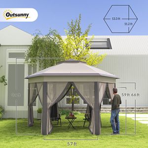 Gazebo Hexagonal Plegable de 13FT X 13FT con 6 Mallas de Malla con Cremallera para Patio, Jardín, Bodas, Fiestas y Patios - Product Image 3