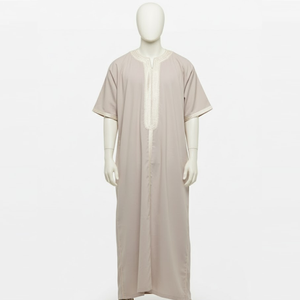 Túnica Kaftan Árabe Marroquí para Hombre, Ropa Islámica con Bordado de Encaje, Estilo Dubái, Thobe de Talla Grande, Informal, de Algodón Transpirable - Product Image 2