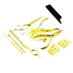 HOOPER and COMPANY, Nuevas Llegadas, Kit de Herramientas para Extensiones de Cabello de Acero Inoxidable Dorado, Alicates, Pinzas, Peine, Estuche, Tijeras, Comercial, Negro - Product Image 5
