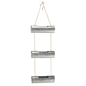 Jardinière murale à 3 niveaux de style farmhouse, en corde et métal galvanisé, ensemble de jardinières triples suspendues pour la décoration intérieure et extérieure. - Product Image 1