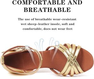 Chaussures de danse latine Baifa Danzo pour femmes, plates, confortables, de haute qualité, pour la danse de salon, la salsa, le tango, les soirées, avec paillettes, dessus synthétique en cuir - Product Image 2