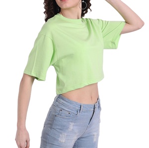 Haut court ample et respirant 100 % coton écologique pour femme, coupe carrée à épaules tombantes, tissu épais 180 g/m² pour l'été - Product Image 1