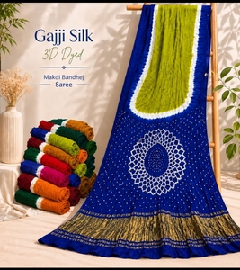 Sari en soie Gajji teint en 3D, style Bandhani, Makdi Bandhej, robe traditionnelle indienne pour mariage, fête, Diwali - Product Image 1