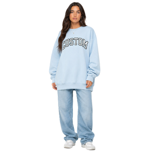 Wholesale Baby Blue Letter Print Sweatshirts Round Neck Drop Shoulder Crewneck Ladies Blank Hoodies ODM Winter Streetwear <b>Jumper</b> - Product Image 1