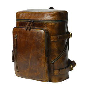 Genuine Leather Laptop <b>Backpack</b> 25-49L Adjustable <b>Strap</b> Multiple Compartments Rectangular Daypack for Men Travel - Product Image 1