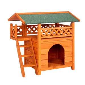 Orange Green 2-Story Wooden Feral Cat House with Weatherproof Roof Indoor Outdoor Kitty Houses Featuring Door Stairs - Product Image 1