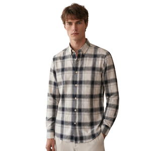 Chemise en flanelle à carreaux noire neutre pour homme, manches longues, boutonnée, chemise décontractée à carreaux, tissu brossé doux, streetwear quotidien - Product Image 1