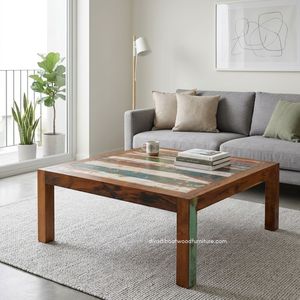 Handcrafted Rustic Wooden Square Top Coffee <b>Table</b> <b>Reclaimed</b> Boat Wood Antique Finish Indoor Outdoor Living Room Furniture - Product Image 5