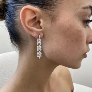 Boucles d'oreilles en diamant cultivé en laboratoire de 4,48 carats, forme poire, marquise, ronde, E-F VS1, or blanc 14 carats, bijoux de luxe - Product Image 4