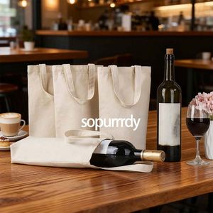 Sac fourre-tout pour vin avec logo personnalisé, réutilisable, en toile de coton, grande capacité, avec cordon de serrage, étiquette, sac fourre-tout pour courses recyclable - Product Image 6