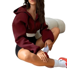 Front Hooded Lined Sweatshirt <b>Jacket</b> Hip Hop Short <b>Cropped</b> Design Long Sleeve Top for Spring Autumn Winter - Product Image 3