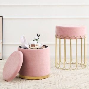 Set of 2 Round Velvet Upholstered Vanity <b>Stool</b> Footrest Living Room Side Table <b>with</b> Removable Lid <b>Storage</b> Ottomans - Product Image 6