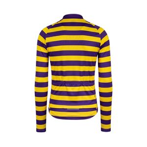 Polyester Yellow Purple Striped <b>Cycling</b> Jersey Long Sleeve Quick Dry Moisture Wicking Anti-Pilling Sublimation Printed Jersey - Product Image 2