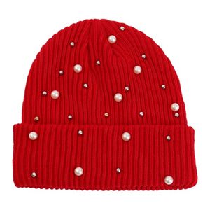 Bonnet Y2K en tricot côtelé rouge avec revers, orné de fausses perles et de clous métalliques, chaud et extensible, unisexe, idéal pour l'hiver - Product Image 2