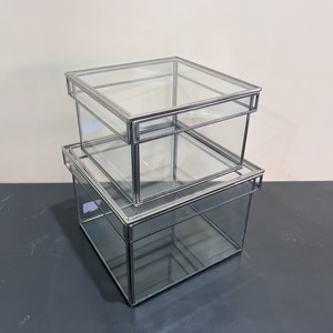 Artisan Design Rectangular Jewellery Box Set of 2 <b>Decorative</b> Display <b>Boxes</b> <b>with</b> Steel and Glass Natural Finish and <b>Lid</b> - Product Image 2