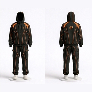 Chándal Personalizado con Logotipo, 400 g/m², para Hombre, Estilo Cyberpunk, Color Naranja con Ribete en Contraste, con Capucha - Product Image 5
