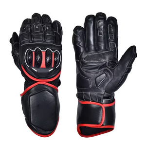 Gants de moto HOLY SIGNS INTERNATIONAL en cuir noir et rouge à motif givré, à doigts entiers, avec fermeture à tirette, protection antidérapante - Product Image 6