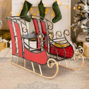 Traîneau de Noël en métal de 3 pieds avec étagère de rangement à 2 niveaux, ensemble de décoration de fête traîneau du Père Noël - Product Image 2