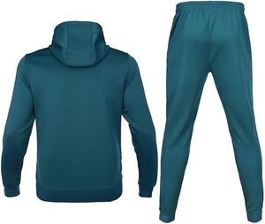 Men's Teal Hooded Tracksuit Full <b>Zip</b> <b>Jogger</b> Set Breathable Sporty Casual Wear Regular Fit Polyester Material Solid Color <b>Pockets</b> - Product Image 2