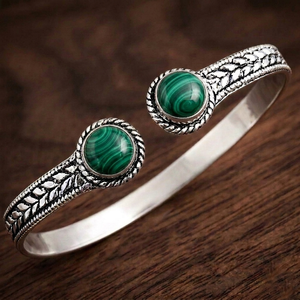 Malachite Aura Hydro Stone Silver Plated Dual Stone <b>Adjustable</b> Cuff Bangle Wholesale Jewelry for women - Product Image 3