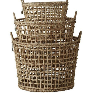 Cesta rústica sostenible de jacinto de agua hecha a mano, diseño decorativo natural para almacenamiento y organización en el hogar - Product Image 3