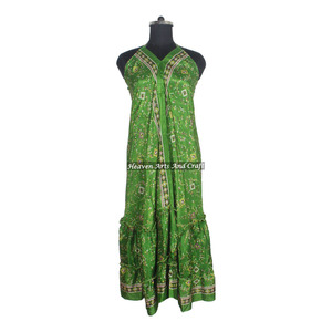 Nuevo Vestido Bohemio de Seda Sari para Mujer, Estilo Indio Vintage, Vestido Largo de Seda Sari, Elegante Vestido de Noche sin Mangas para Mujer - Product Image 5
