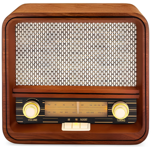 Radio AM/FM vintage en bois avec Bluetooth, entrée auxiliaire, haut-parleurs intégrés, écran rétroéclairé rétro, boîtier en bois véritable fait main - Product Image 2