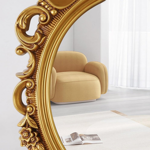 Antique Carved Oval <b>Mirror</b> Made Of Solid Teak Wood High Quality With Gold Finishing For Indoor or Outdoor - Product Image 4
