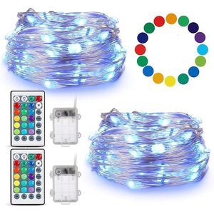 50 LED Luci Fatate Multicolore a Filo di Rame Argentato da 5 Metri, a Batteria con Telecomando Incluso per Decorazioni Natalizie - Product Image 1