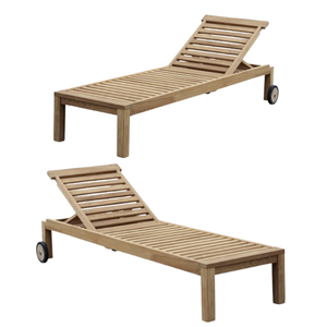 Chaise longue en teck pour l'extérieur, inclinable, design contemporain, portable avec roulettes - Product Image 3