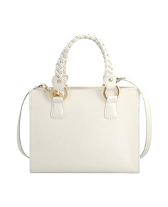 Bolso de mano beige de cuero genuino elegante de alta calidad para mujer con dos asas tejidas, venta al por mayor, logotipo de color personalizado, OEM, bandolera para niñas - Product Image 3