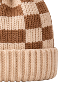 Gorro de Punto a Cuadros Beige Marrón Personalizado, Gorro de Invierno Cálido con Pompón, Gorro de Punto Grueso Unisex, Gorro con Logo Personalizado, Proveedor OEM - Product Image 4
